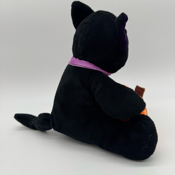 Plush Black Cat with Pumpkin and Purple Accents - Picture 3 of 5